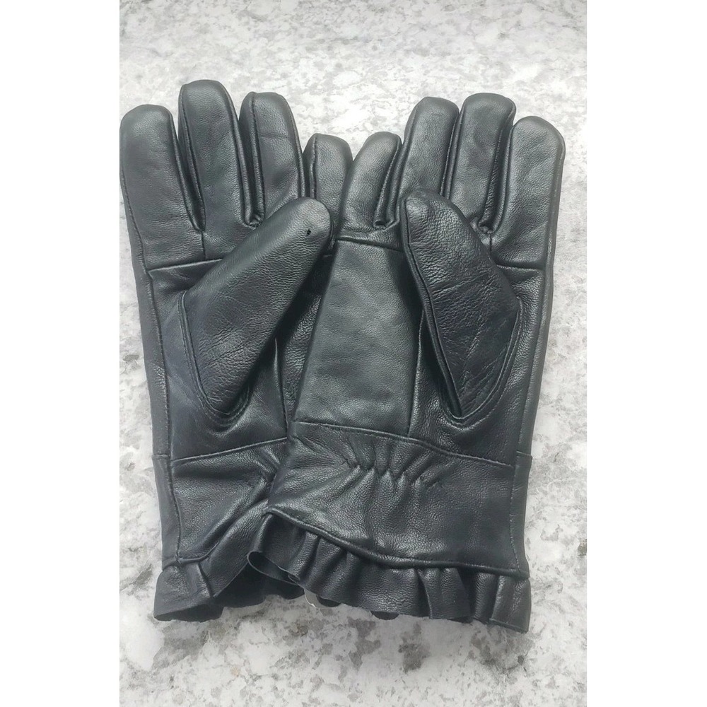 Women's Large Genuine Black Leather Gloves With Acrylic Lining - NEW
